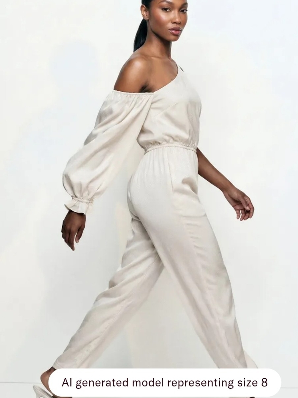 Asymmetrical One-Shoulder Jumpsuit in Light Cream